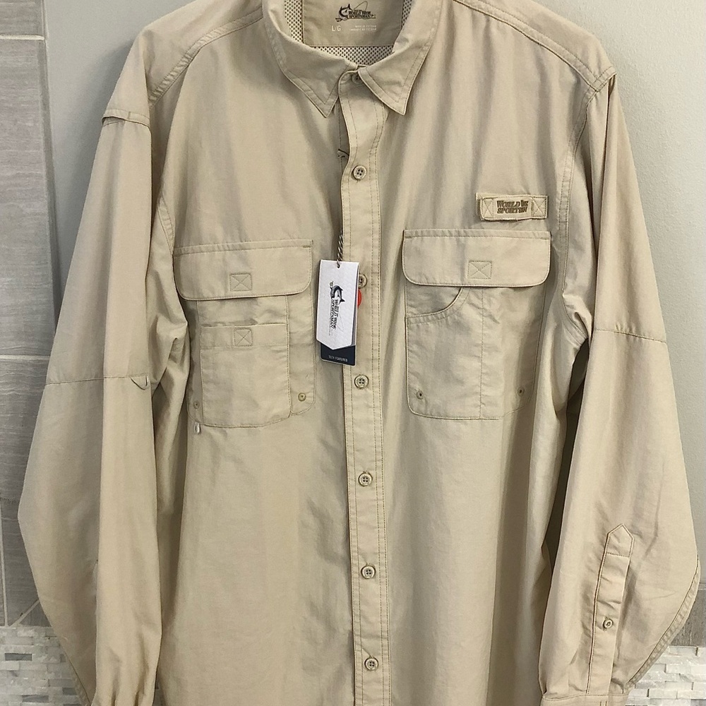 World Wide Sportsman Tan Button-Front Outdoor Shirt - Large